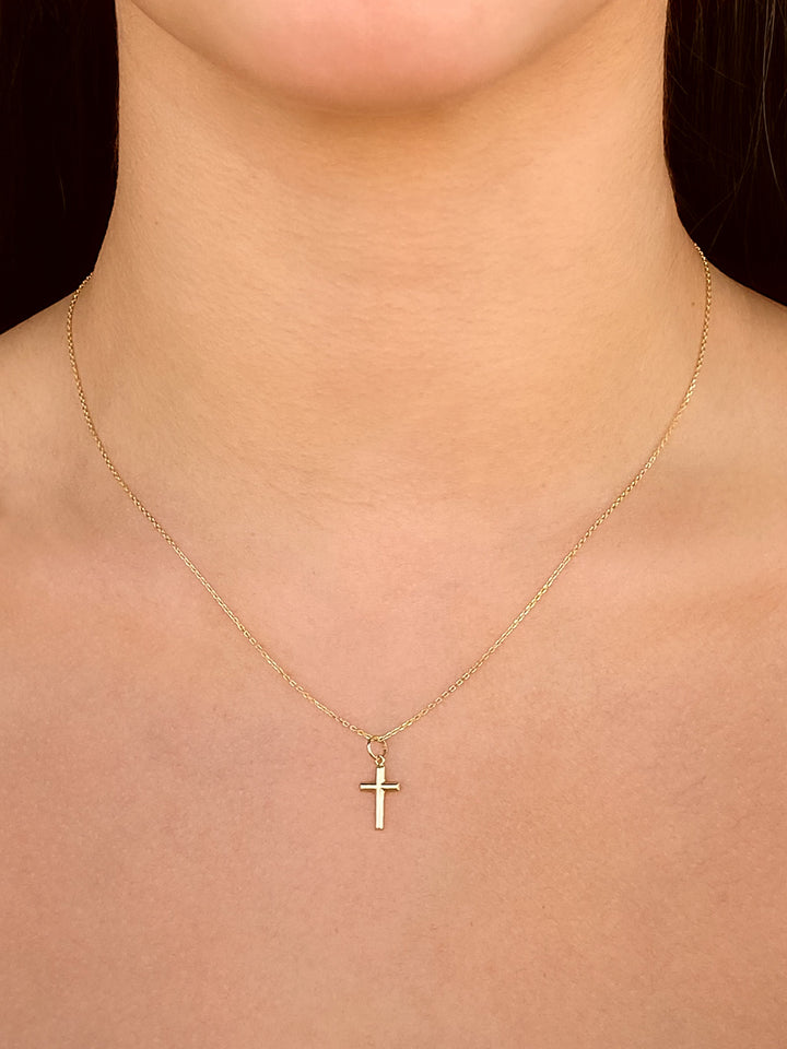 Collar Dorado Cruz Lisa Oro 14k