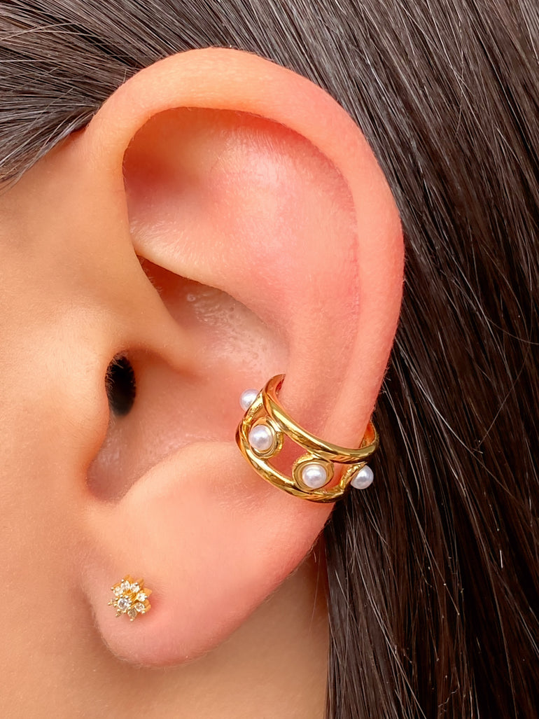 Ear Cuff Doble Linea Con Perlas