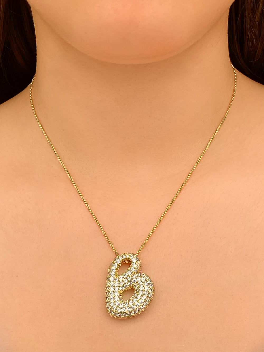 Collar Inicial Bubble Grande Con Zirconias