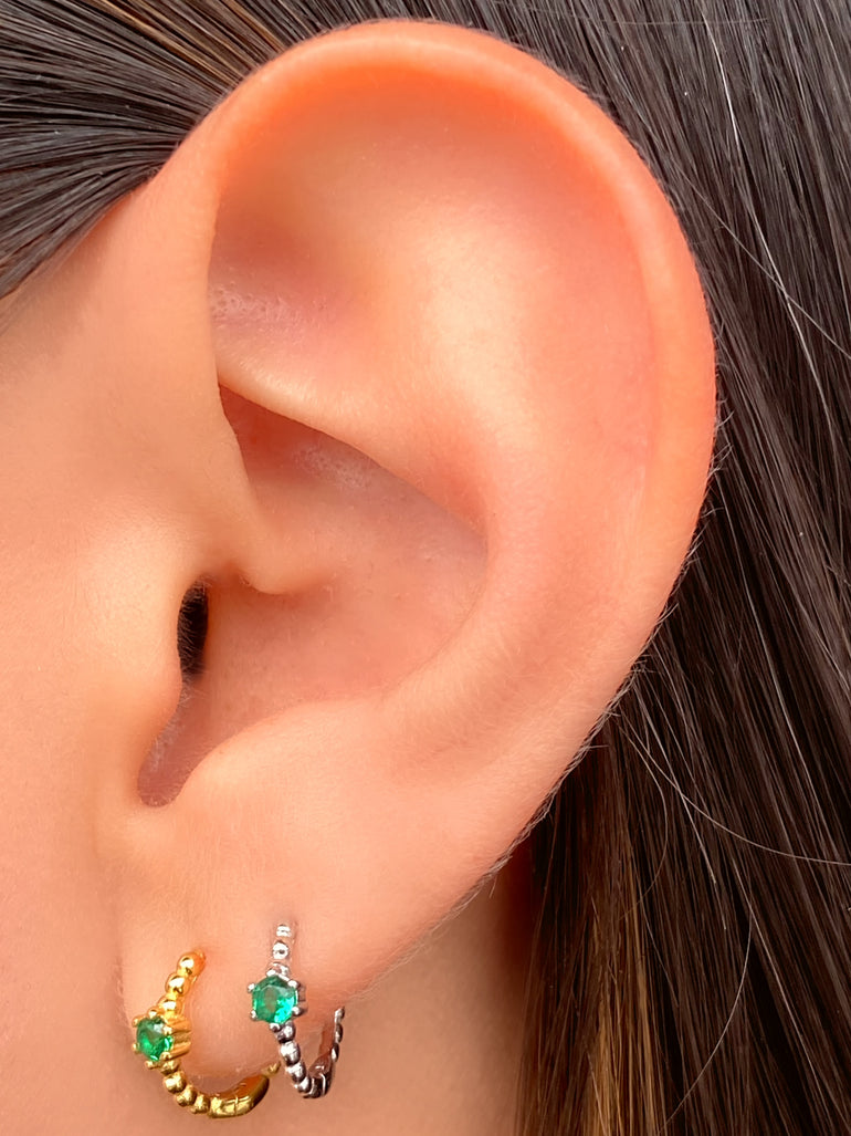 Arracada Bolitas Con Zirconia Verde