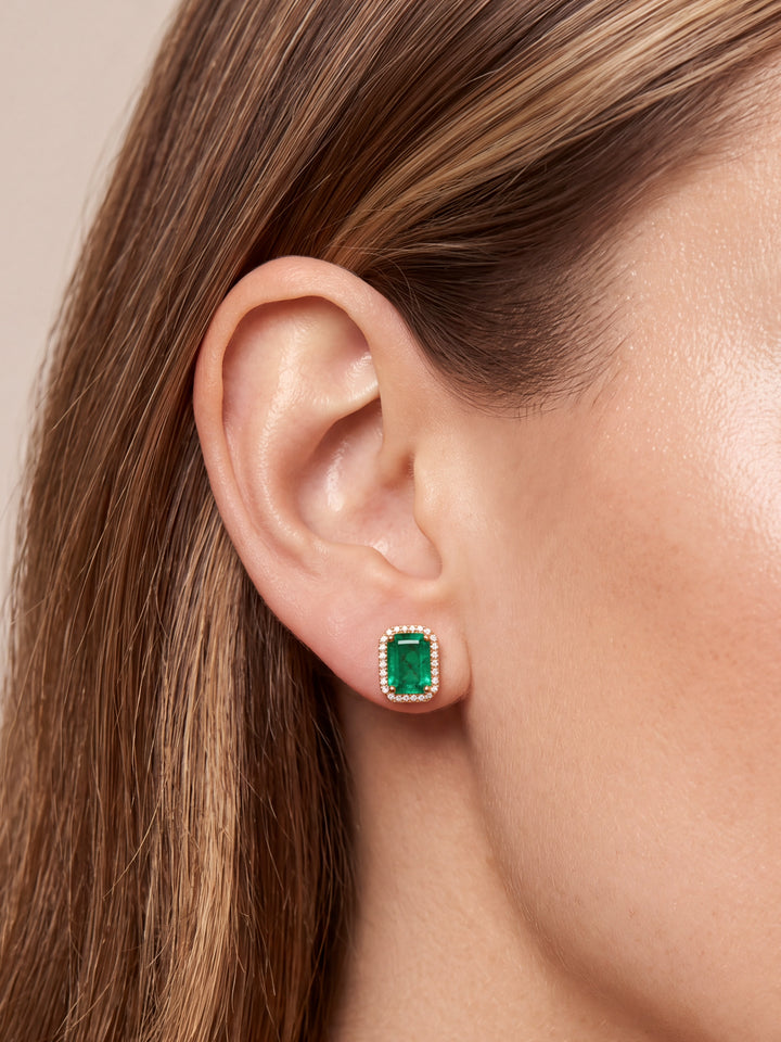 Par Arete Corte Esmeralda Con Halo De Diamantes 4.6 CTTW