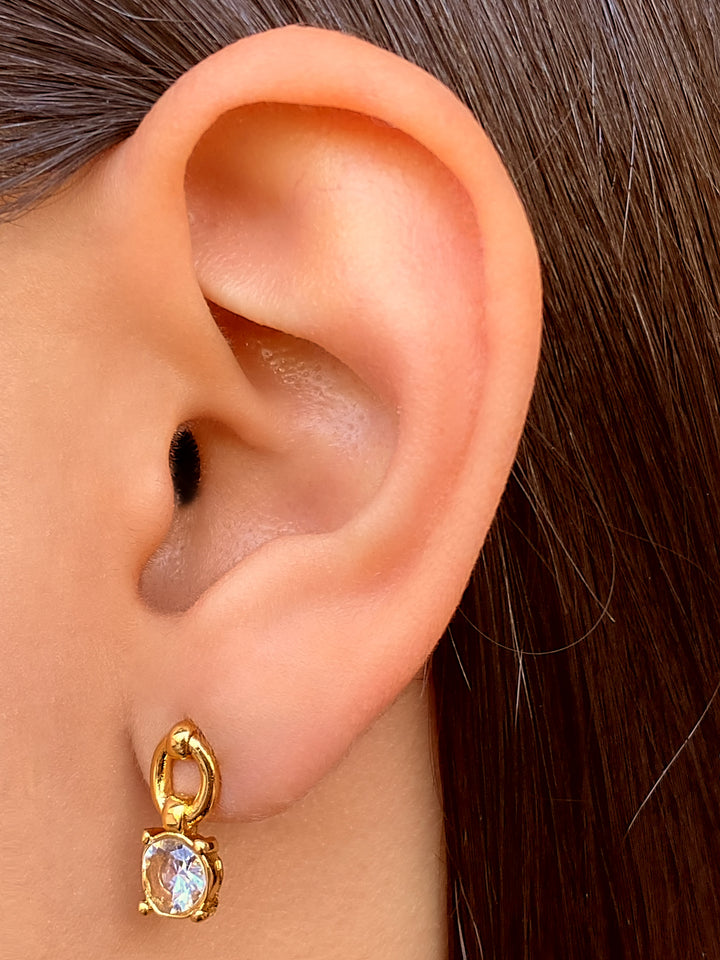 Par Arete Contorno Ovalo Con Zirconia Colgante