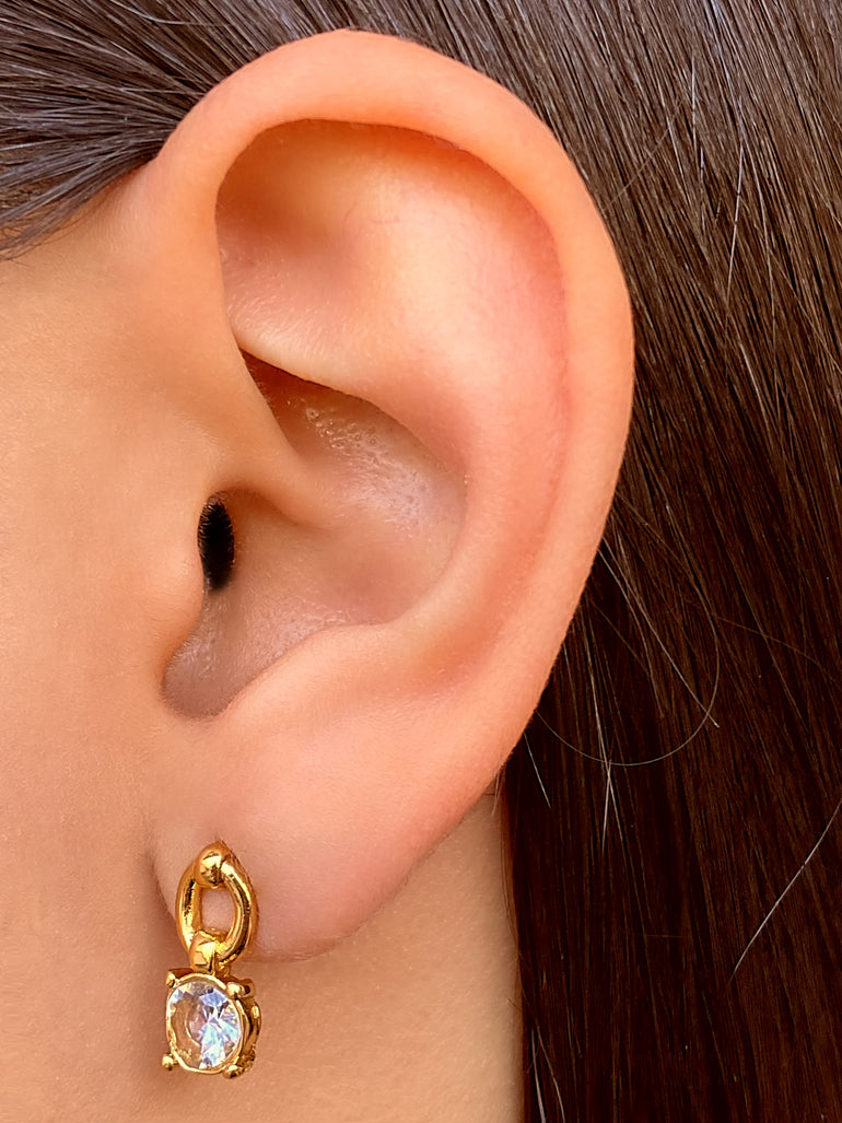 Par Arete Contorno Ovalo Con Zirconia Colgante
