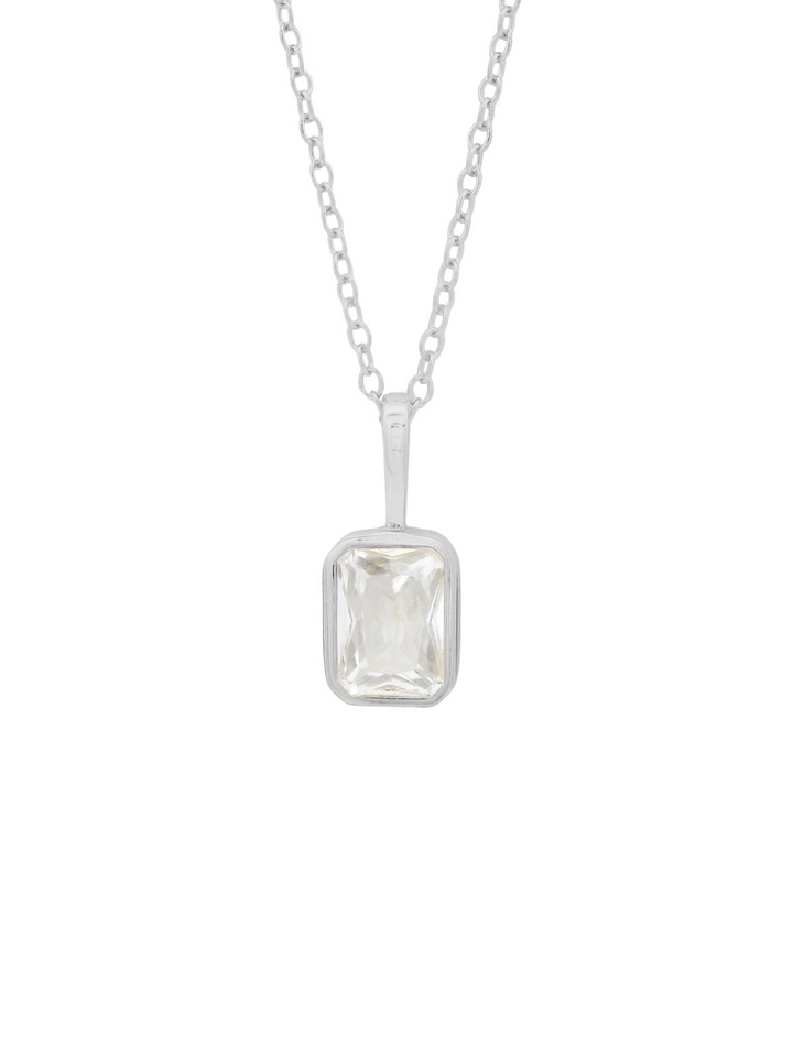Collar Birthstone Rectangular Plateado