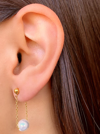 Par Arete Bolita Con Perla Y Cadena