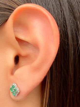Par Arete Flor Esmeralda Diamante 0.20 Ct
