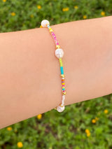 Pulsera Piedras Colores Con Perlitas