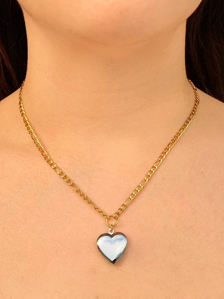 Collar Con Relicario Corazon Plateado