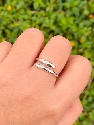 Anillo Plateado Grueso Doble Linea