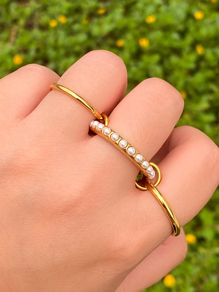Anillo Triple Argolla Con Perlitas