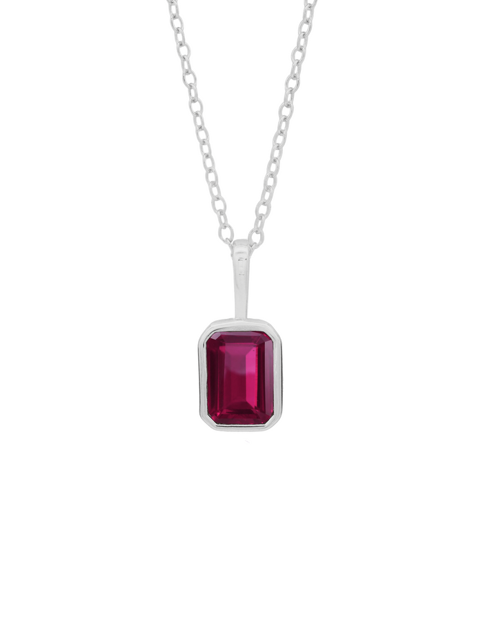Collar Birthstone Rectangular Plateado
