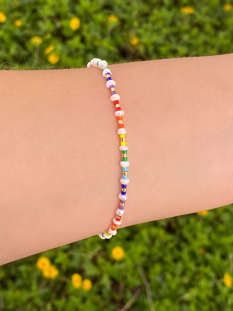 Pulsera Con Chaquiras Rainbow y Mini Perlitas