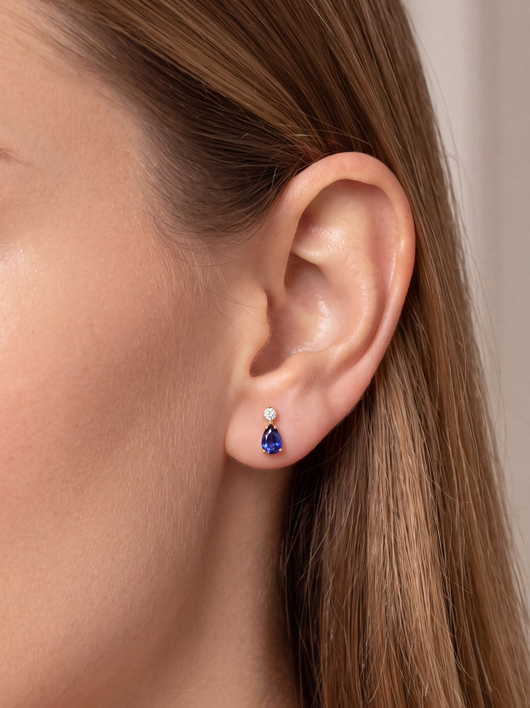 Par Arete Zirconia Con Gota Azul