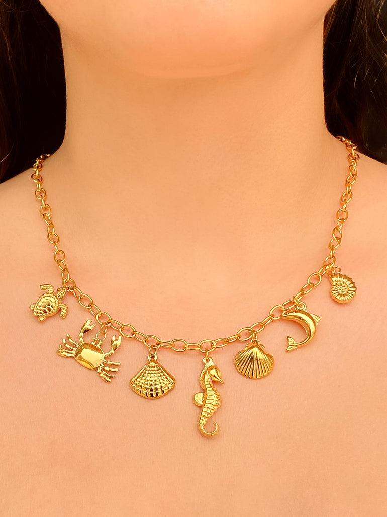 Collar Eslabones Con Dijes De Mar