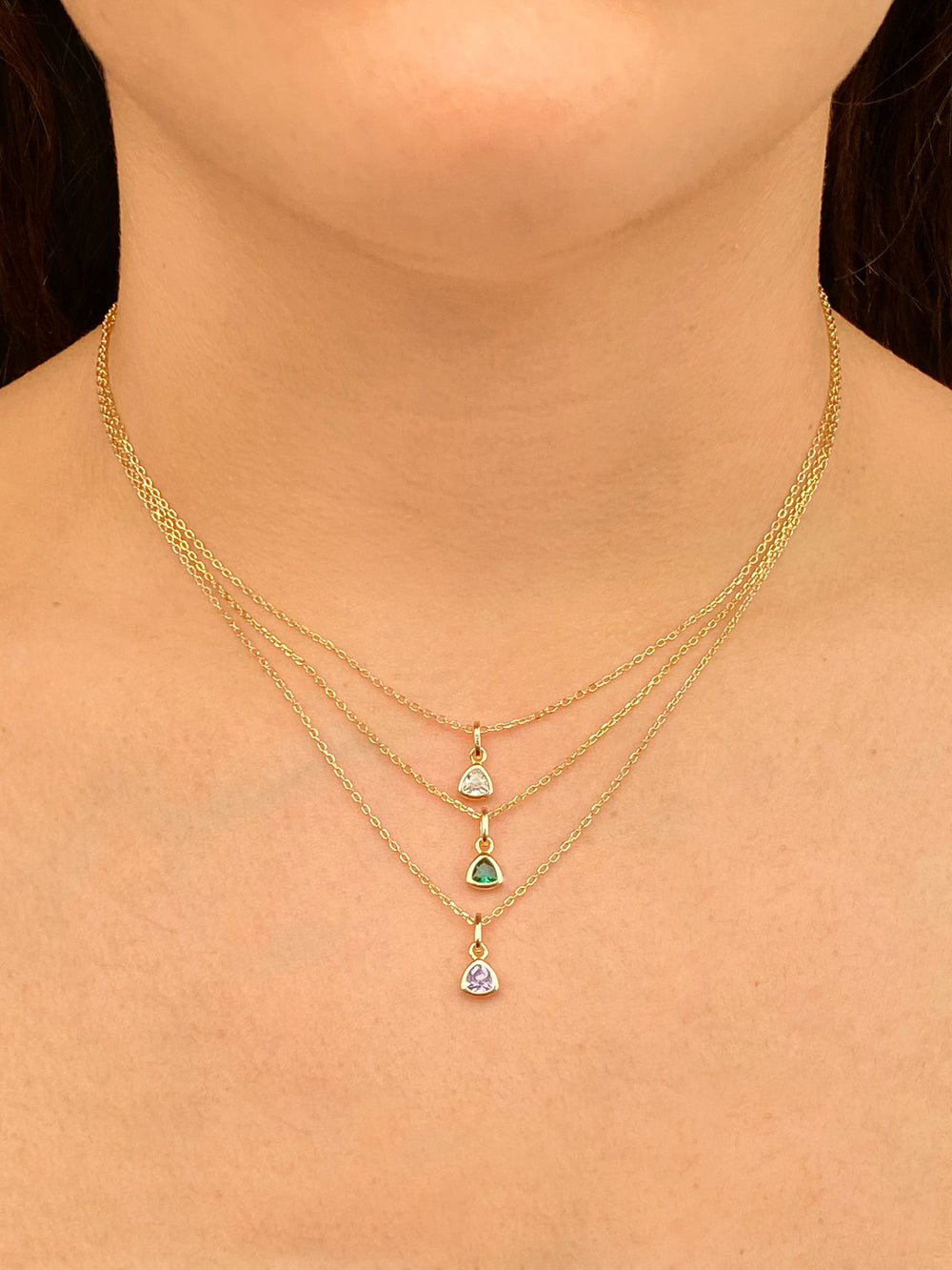 Collar Dorado Dije Birthstone Triangulo