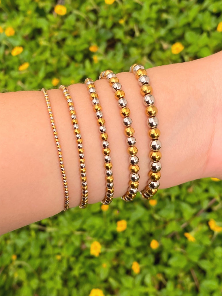 Pulsera Bolitas Dorado y Plateado