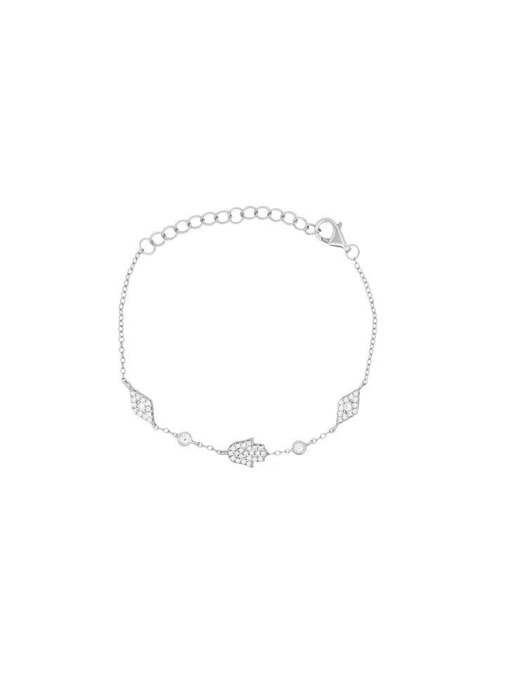 Pulsera Mano De Fatima y Ojos Con Zirconia