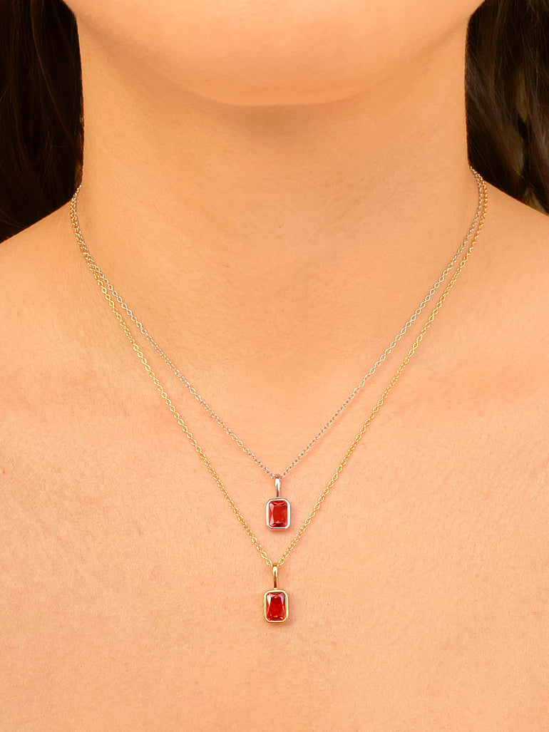 Collar Con Dije Rectangular Piedra Naranja