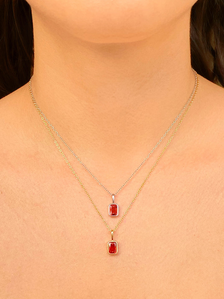 Collar Con Dije Rectangular Piedra Naranja