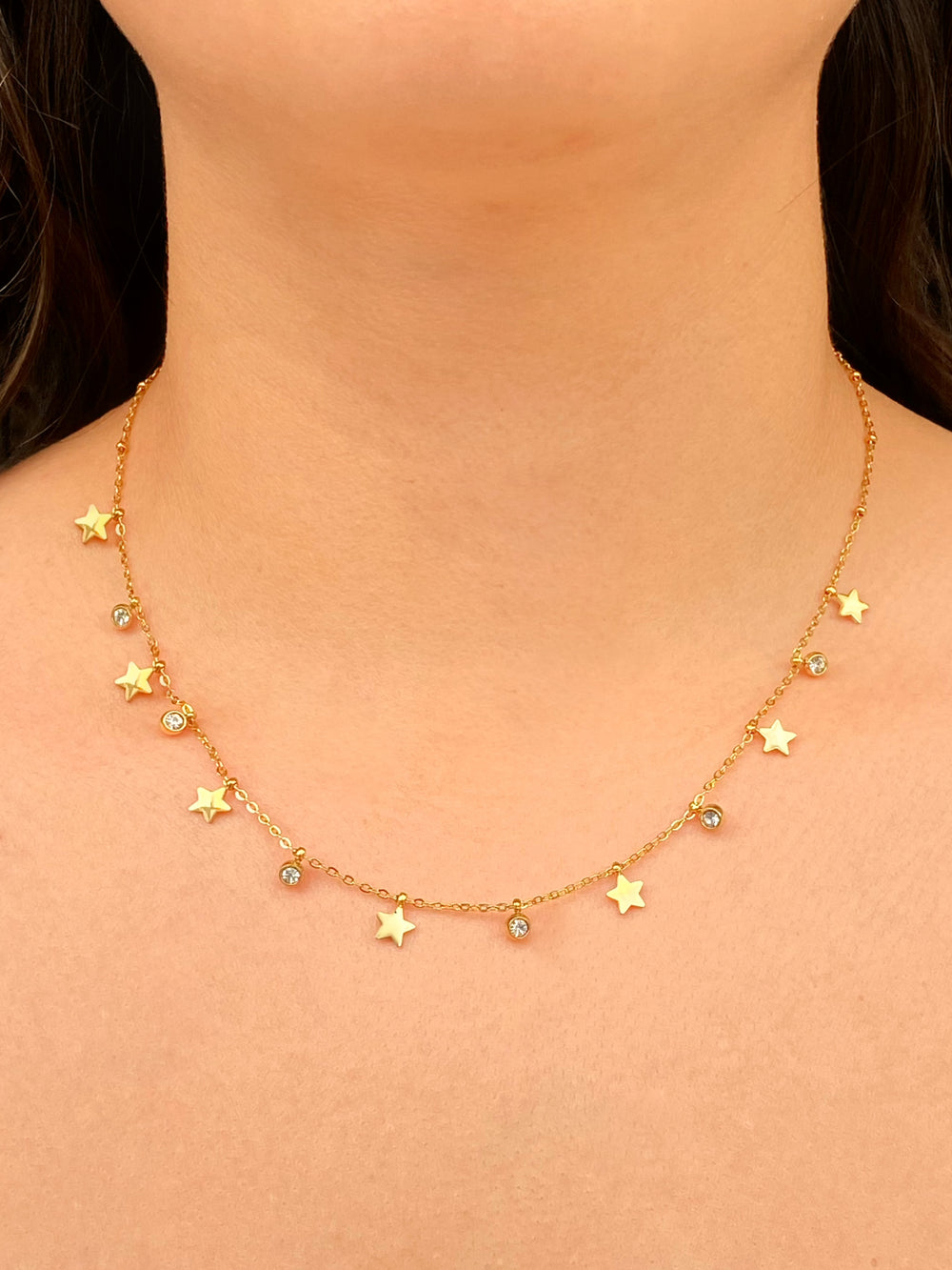 Collar Estrellas, Bolitas y Zirconias Redondas