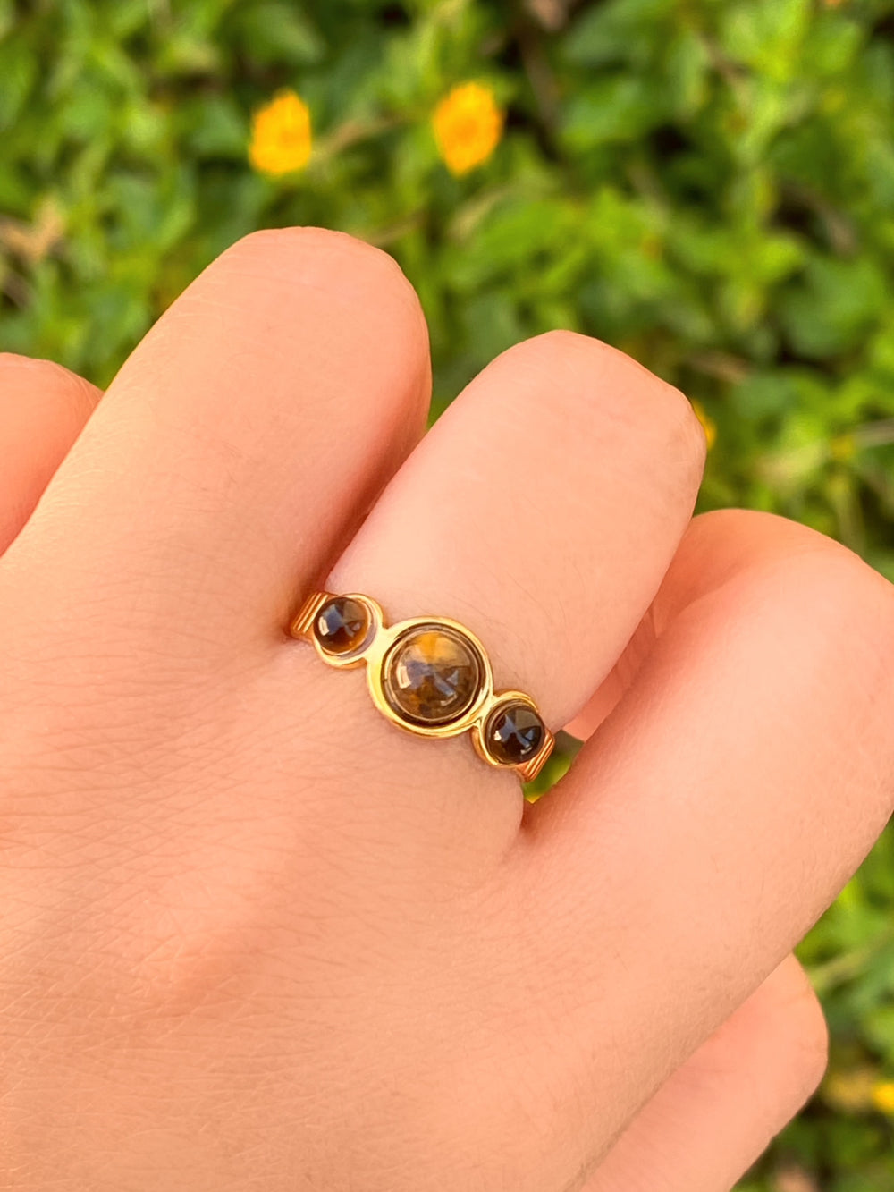 Anillo Tres Piedras Redondas Ojo De Tigre