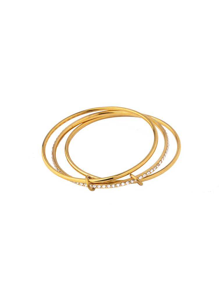 Brazalete Cerrado Triple Dorado Con Zirconias
