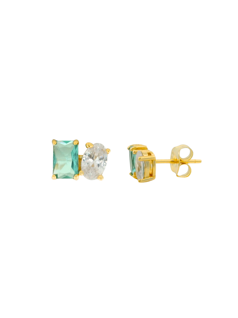 Par Arete Con Zirconia Cuadrada y Ovalada