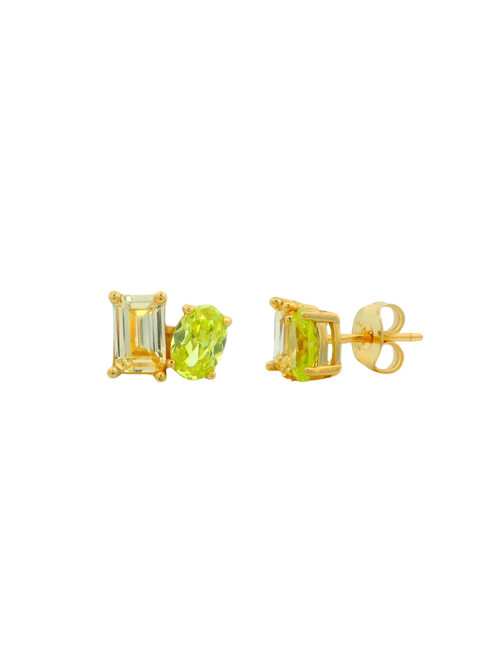 Par Arete Con Zirconia Cuadrada y Ovalada