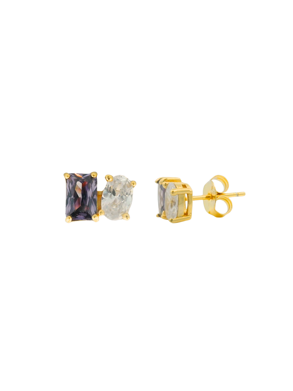 Par Arete Con Zirconia Cuadrada y Ovalada