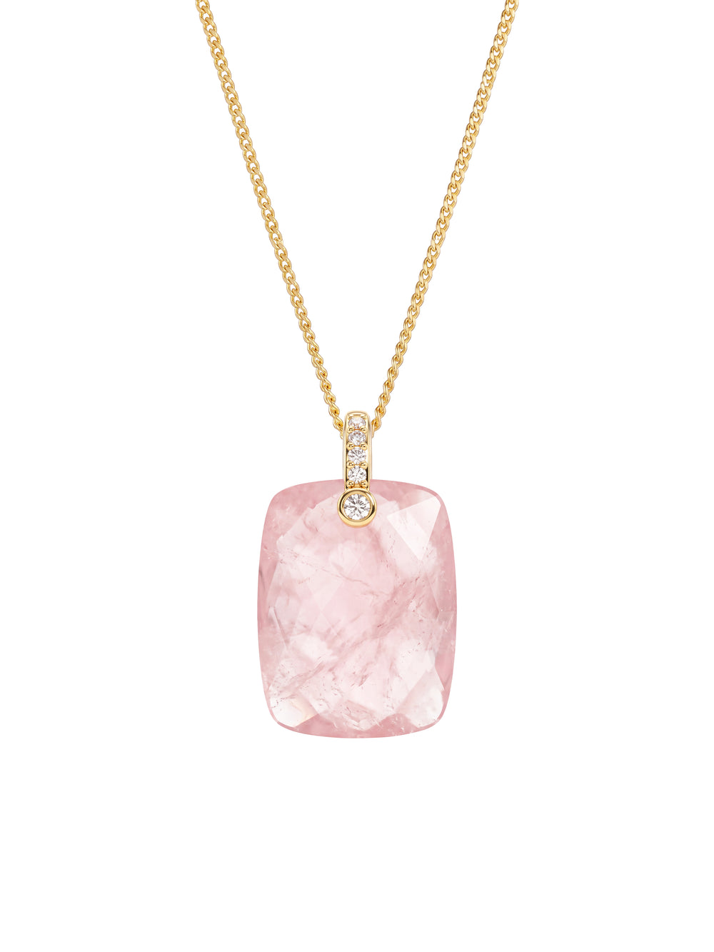 Collar Rectangular Piedra Cuarzo Rosa A Beneficio Cruz Rosa