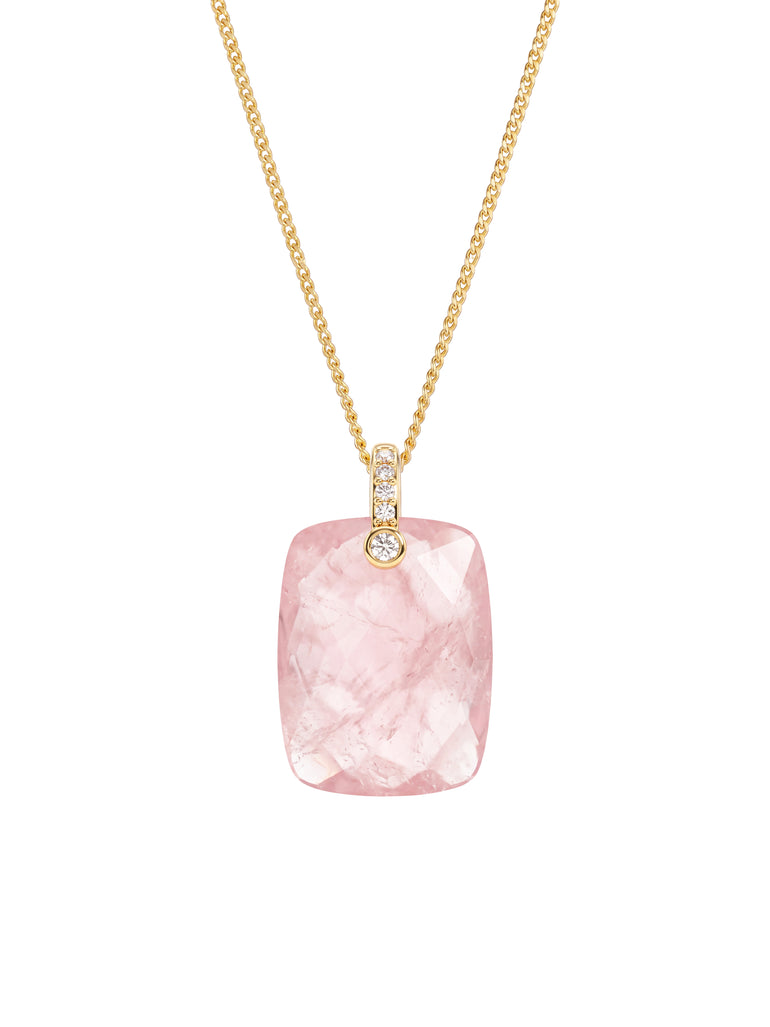 Collar Rectangular Piedra Cuarzo Rosa A Beneficio Cruz Rosa