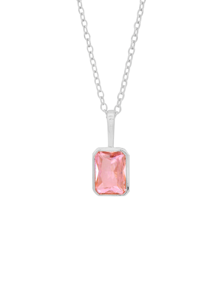 Collar Birthstone Rectangular Plateado