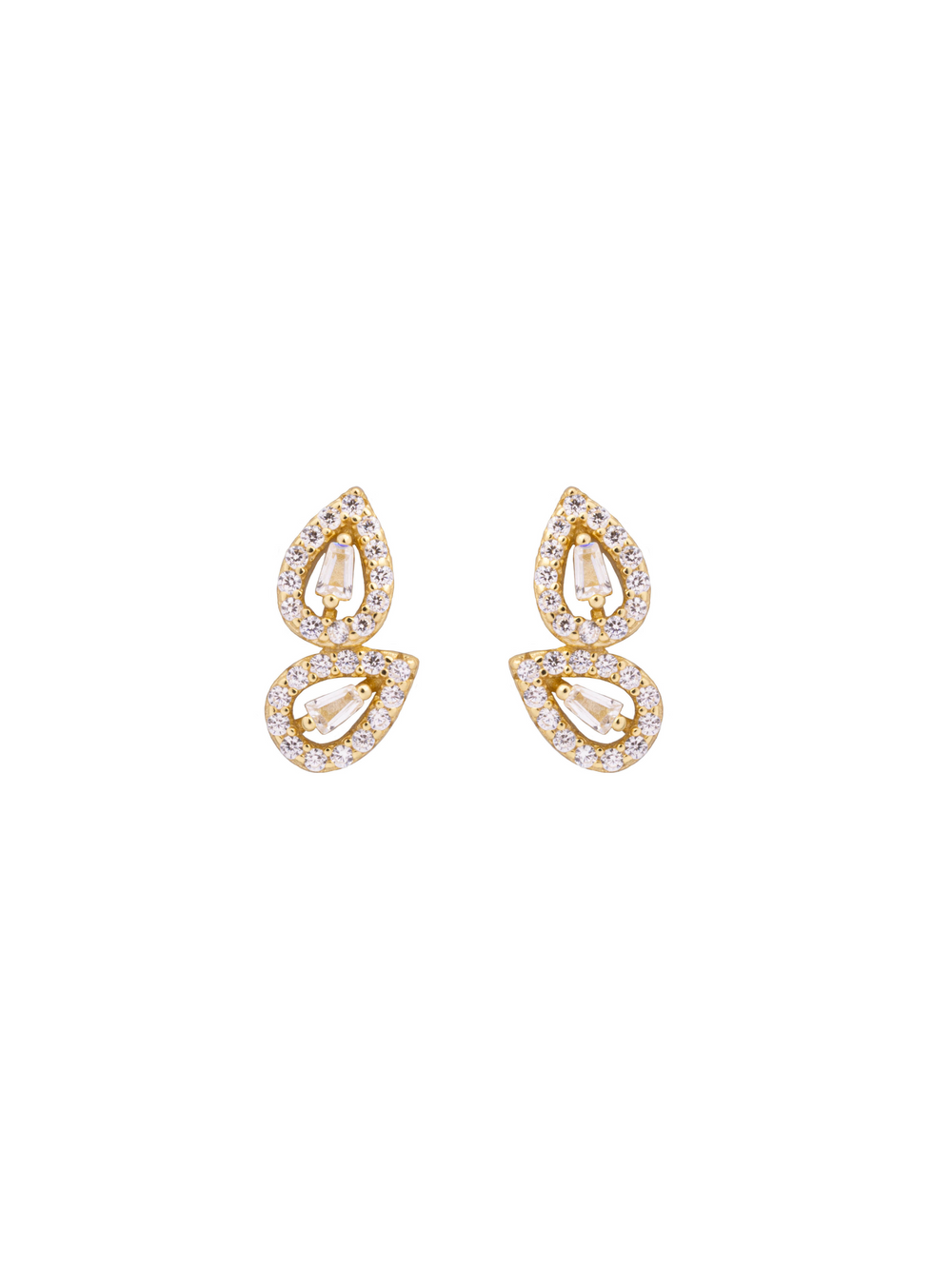 Par Arete Doble Mini Gota Con Baguette