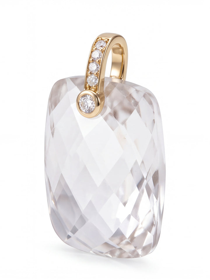 Dije Rectangular Piedra Cuarzo Blanco Con Zirconias