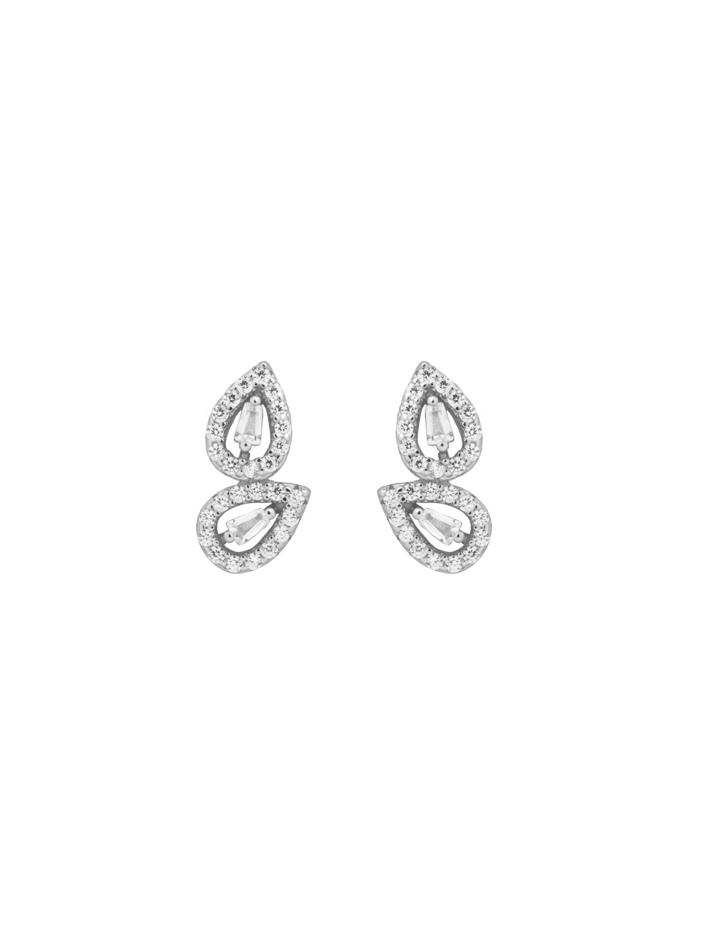 Par Arete Doble Mini Gota Con Baguette