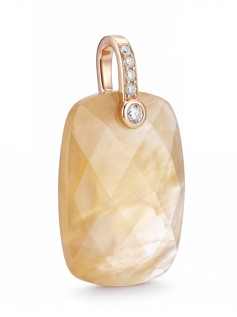 Dije Rectangular Piedra Cuarzo Amarillo Con Zirconias