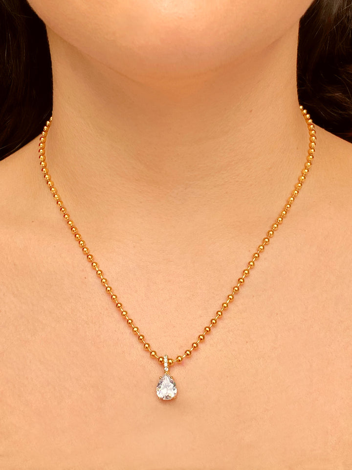Collar Bolitas Con Dije Zirconia Gota