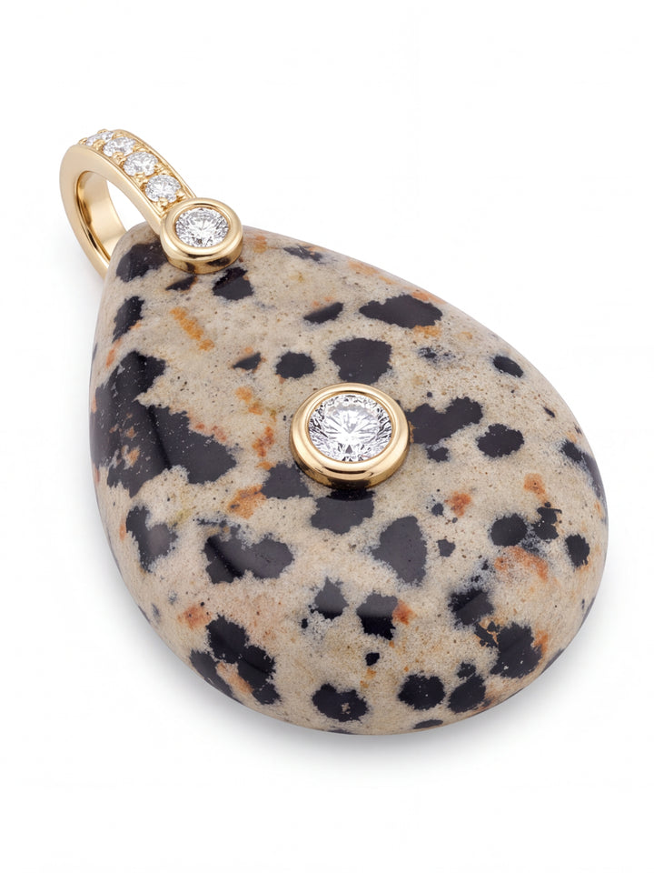 Dije Gota Piedra Jaspe Dalmata Con Zirconias