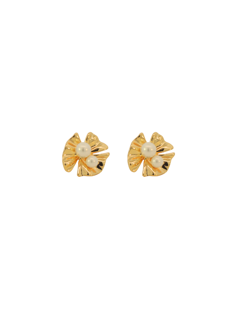 Par Arete Flor Con Dos Perlas