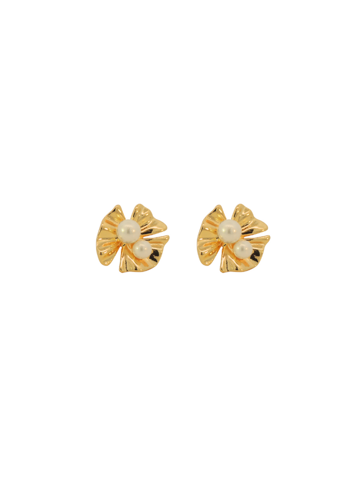 Par Arete Flor Con Dos Perlas