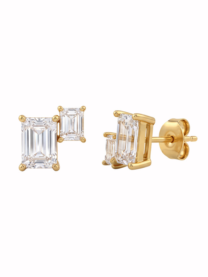 Par Arete Doble Rectangular Con Baguette