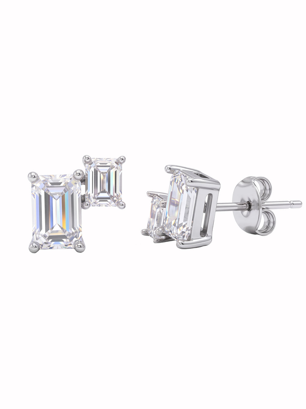Par Arete Doble Rectangular Con Baguette