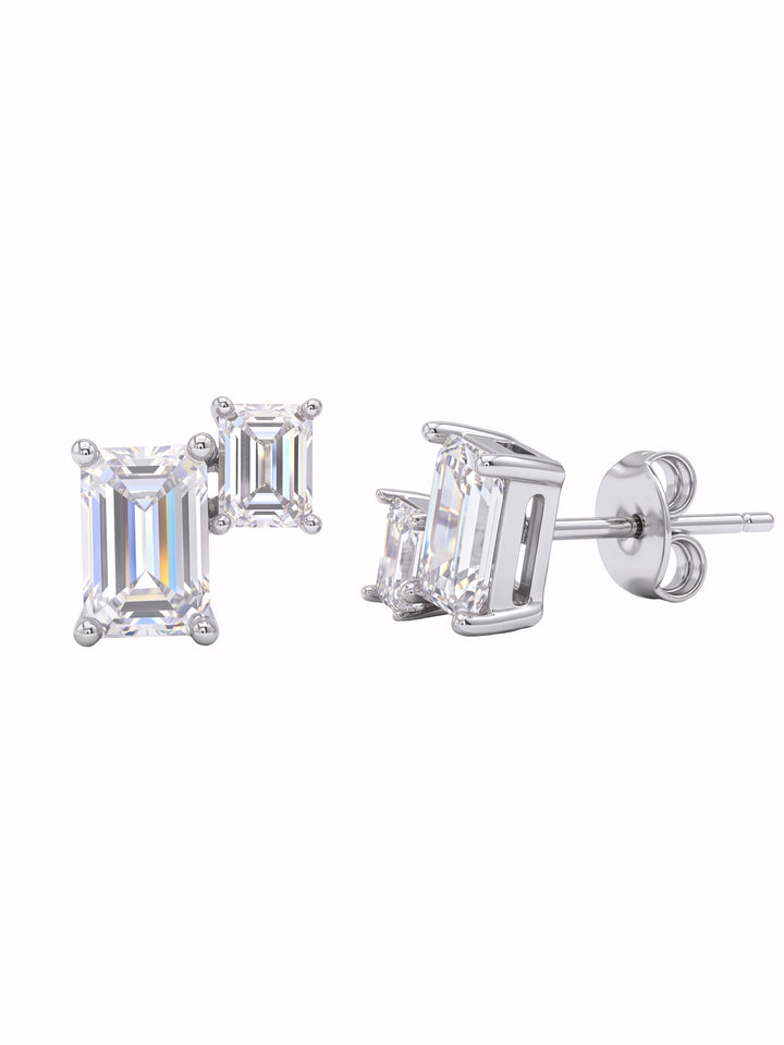 Par Arete Doble Rectangular Con Baguette