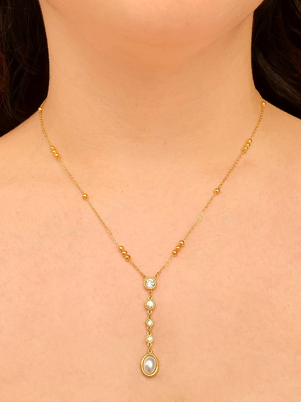 Collar Corbatin Zirconias Y Perla