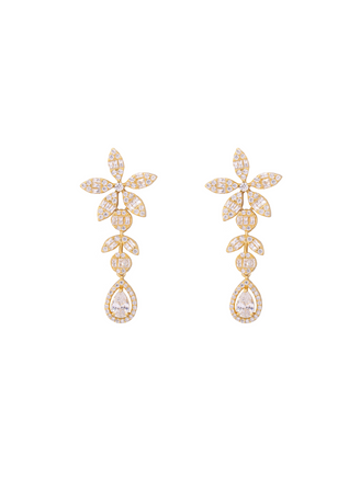 Par Arete Flor Cinco Petalos Con Gota Zirconias