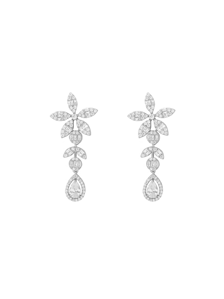Par Arete Flor Cinco Petalos Con Gota Zirconias