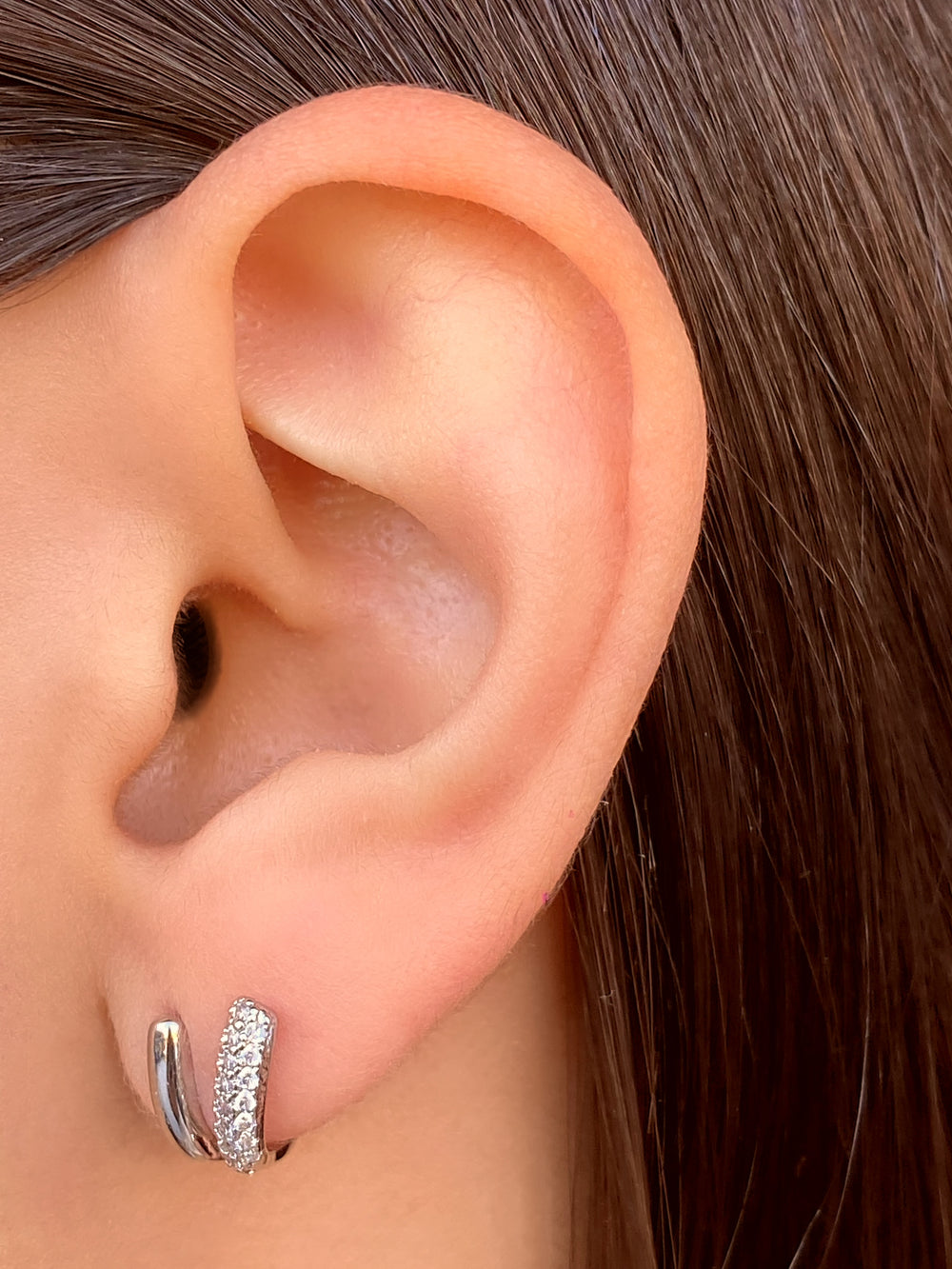 Par Arete Doble Mitad Liso y Mitad Zirconias