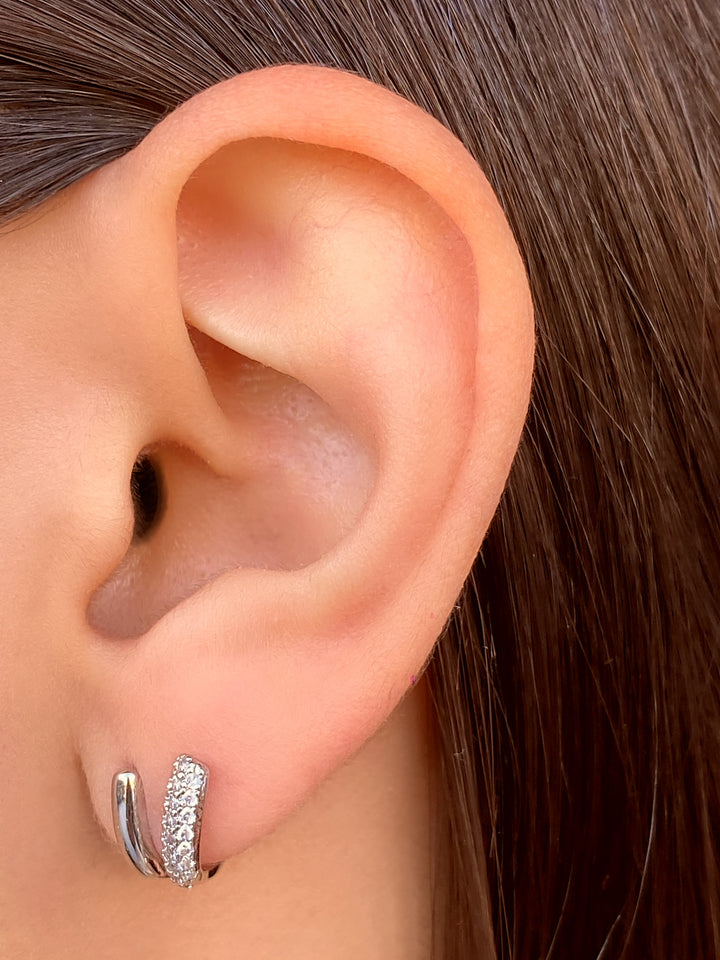 Par Arete Doble Mitad Liso y Mitad Zirconias