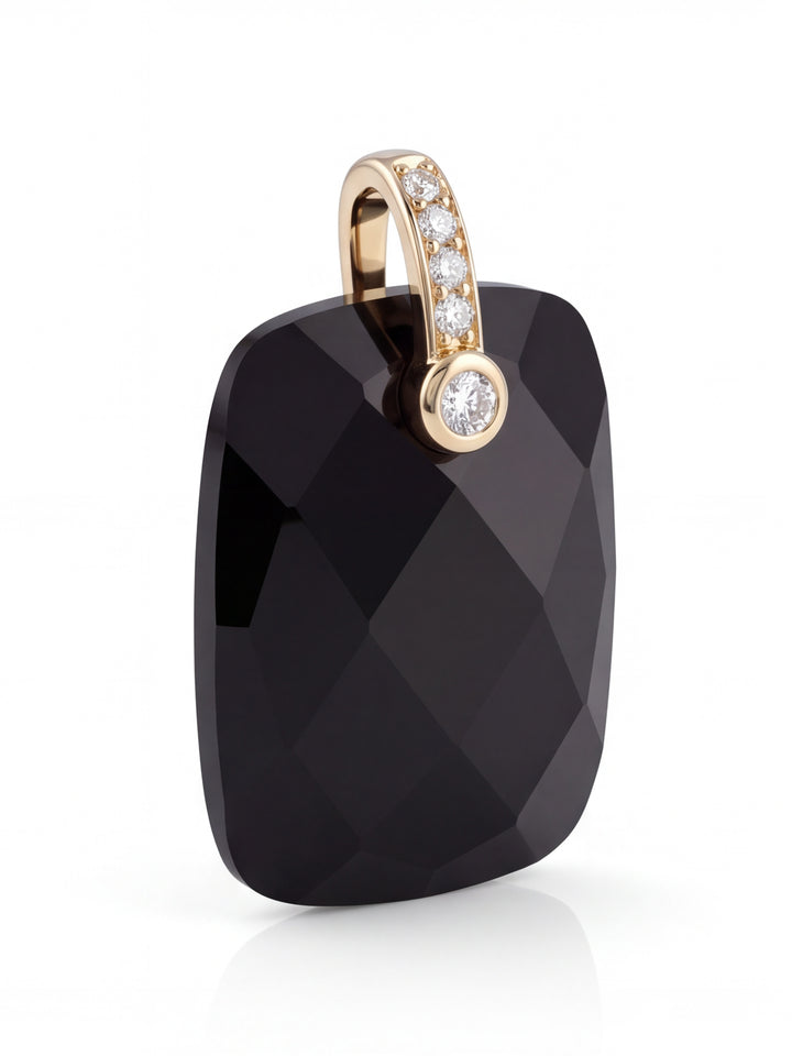 Dije Rectangular Piedra Obsidiana Con Zirconias