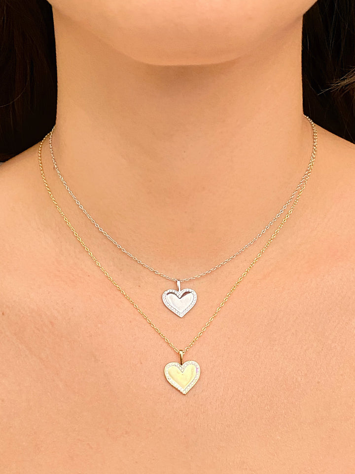 Collar Dije Corazon Con Borde Zirconias